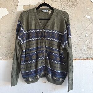 Vintage Cardigan Northern Reflections Sweater Fair Isle Owl Button Knit 90s Cozy